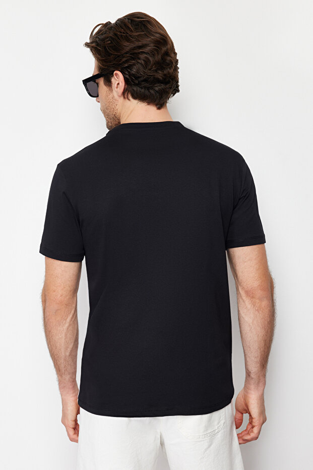 Siyah Regular/Normal Kesim Renk Bloklu %100 Pamuklu T-Shirt TMNSS24TS00076 - 2