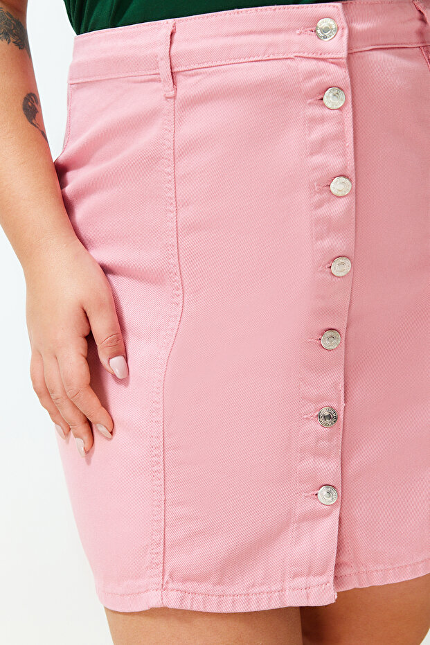 Pembe Düğmeli Mini Denim Etek TBBSS24AZ00045 - 6