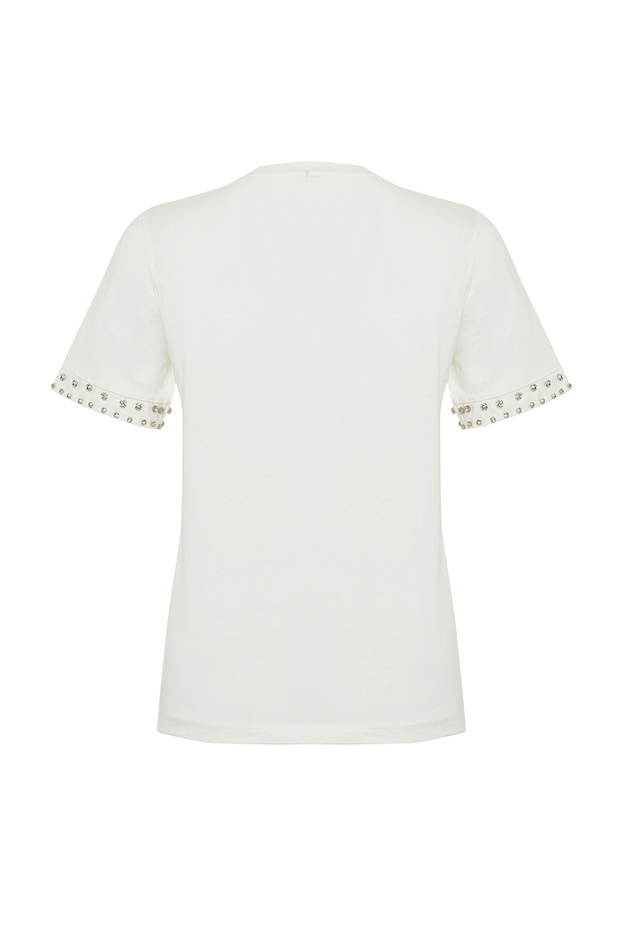 Beyaz İnci Detaylı Regular/Normal Kalıp Örme T-Shirt TWOSS24TS00070 - 8