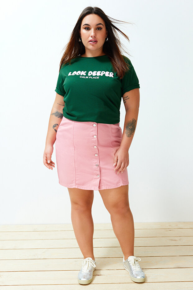 Pembe Düğmeli Mini Denim Etek TBBSS24AZ00045 - 1