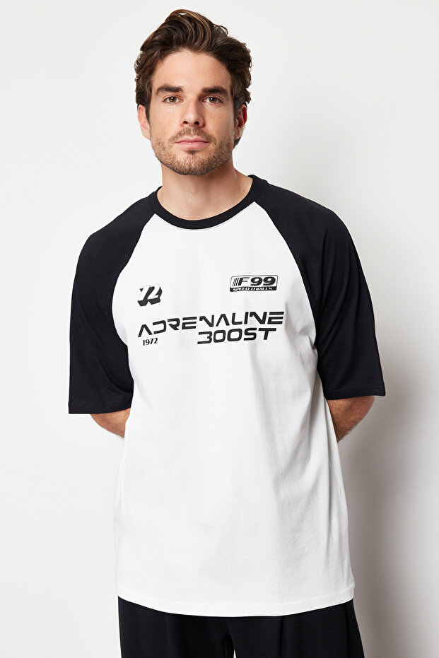 Siyah Oversize/Geniş Kesim %100 Pamuklu Baskılı Tok Kumaş T-shirt TMNSS24TS00139 - 4