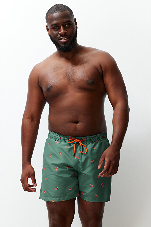 Khaki Standard Size Crab Printed Large Size Swimsuit Swim Shorts Tmnss24Kd00006