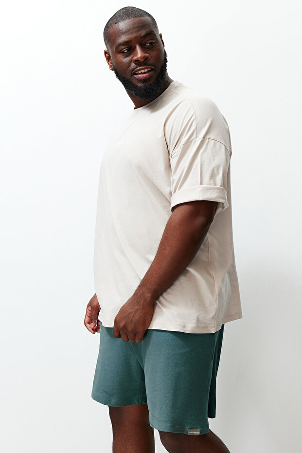 Büyük Beden Taş Oversize/Geniş Kesim %100 Pamuklu T-Shirt TMNSS23TS00139 - 1