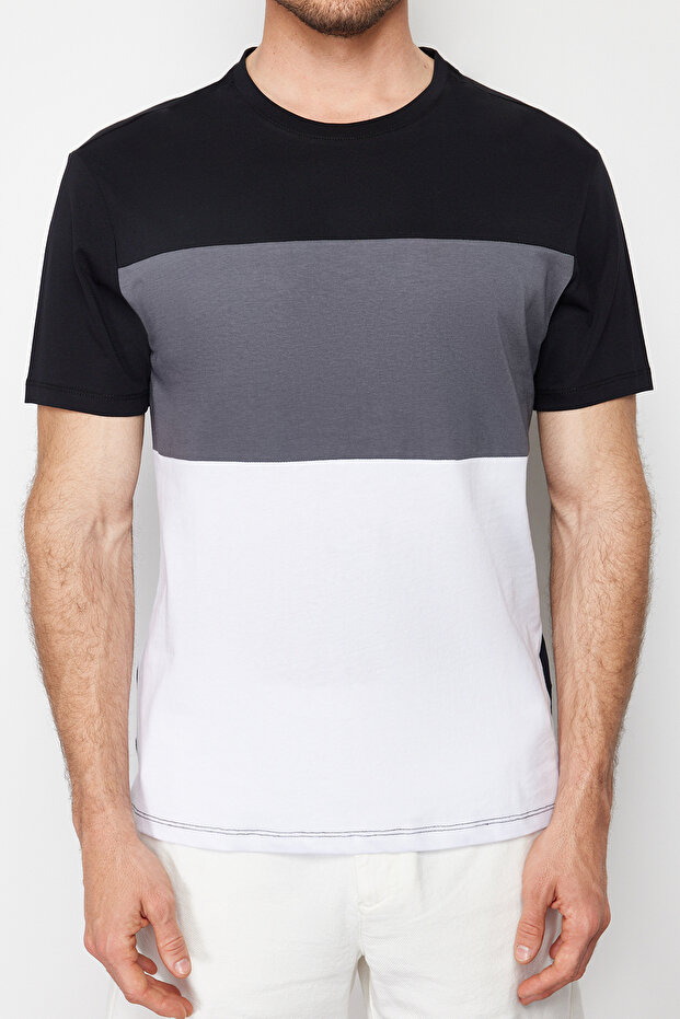 Siyah Regular/Normal Kesim Renk Bloklu %100 Pamuklu T-Shirt TMNSS24TS00076 - 5