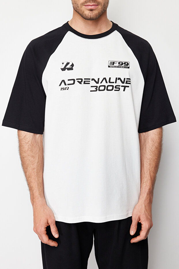 Siyah Oversize/Geniş Kesim %100 Pamuklu Baskılı Tok Kumaş T-shirt TMNSS24TS00139 - 5