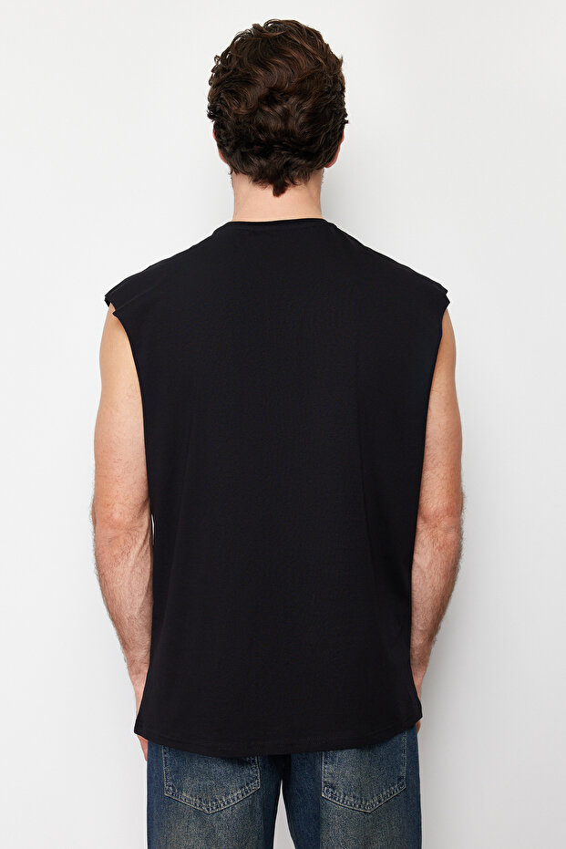 Siyah Oversize/Geniş Kesim Uzak Doğu Yazı Baskılı %100 Pamuklu T-Shirt/Atlet TMNSS22AL0108 - 6