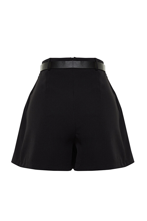 Siyah Kemerli Mini Dokuma Şort TWOSS24SR00050 - 8