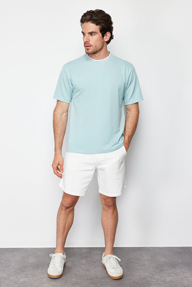 Mint Basic Oversize/Geniş Kesim Triko Bantlı Dokulu Pike T-Shirt TMNSS23TS00079 - 3