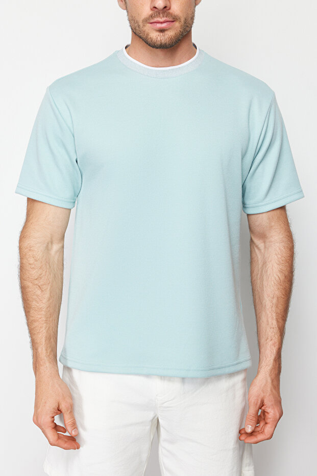 Mint Basic Oversize/Geniş Kesim Triko Bantlı Dokulu Pike T-Shirt TMNSS23TS00079 - 5