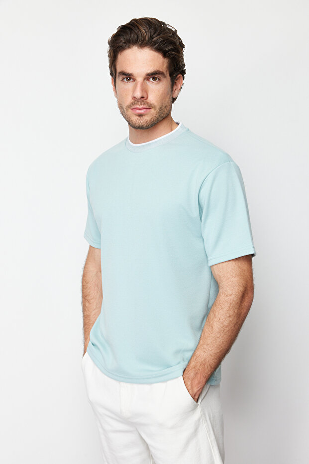 Mint Basic Oversize/Geniş Kesim Triko Bantlı Dokulu Pike T-Shirt TMNSS23TS00079 - 4