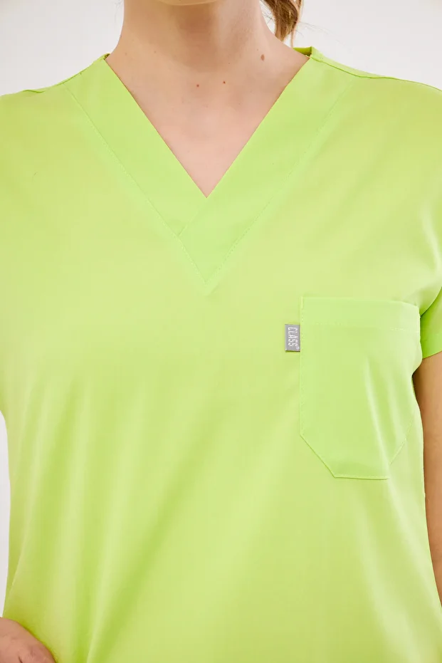 Tek Üst Neon Yeşili Likralı Hemşire Ve Doktor Forması Üstü Scrubs - 7