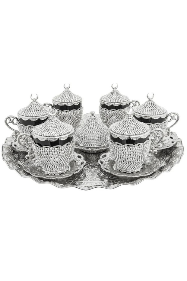 Coffee Cup Set Turkish Arabian Coffee Espresso Cup Saucer Crystal Set Set of 6 Black Porcelain