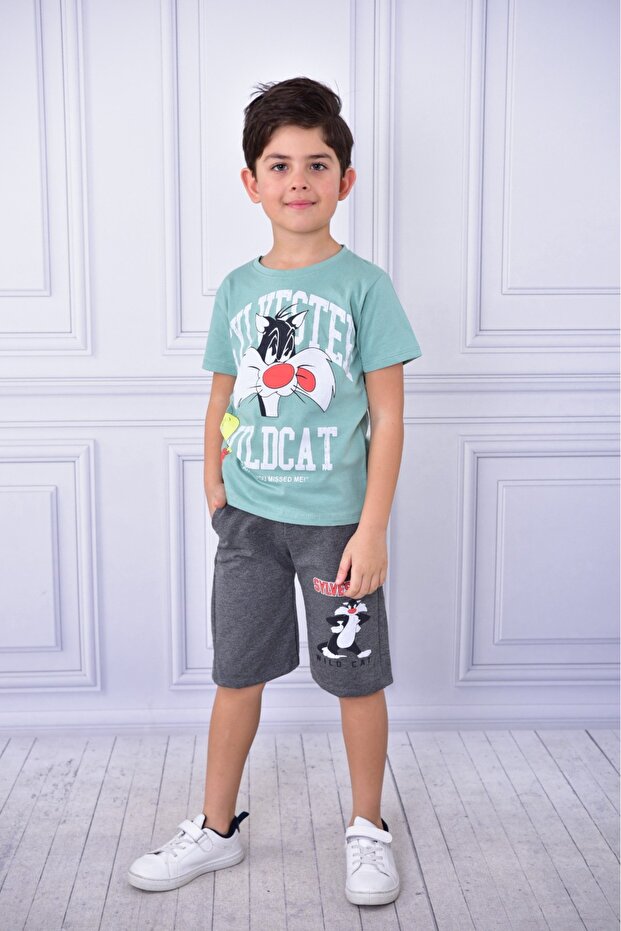 cotton sylvester printed short sleeve with pockets shorts set