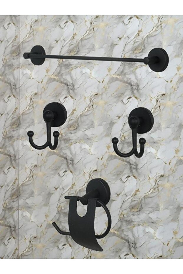 Stainless Black Long Towel Holder / Narrow Cover Toilet Napkin Holder / Fork Bathrobe Bathroom Accessory Set