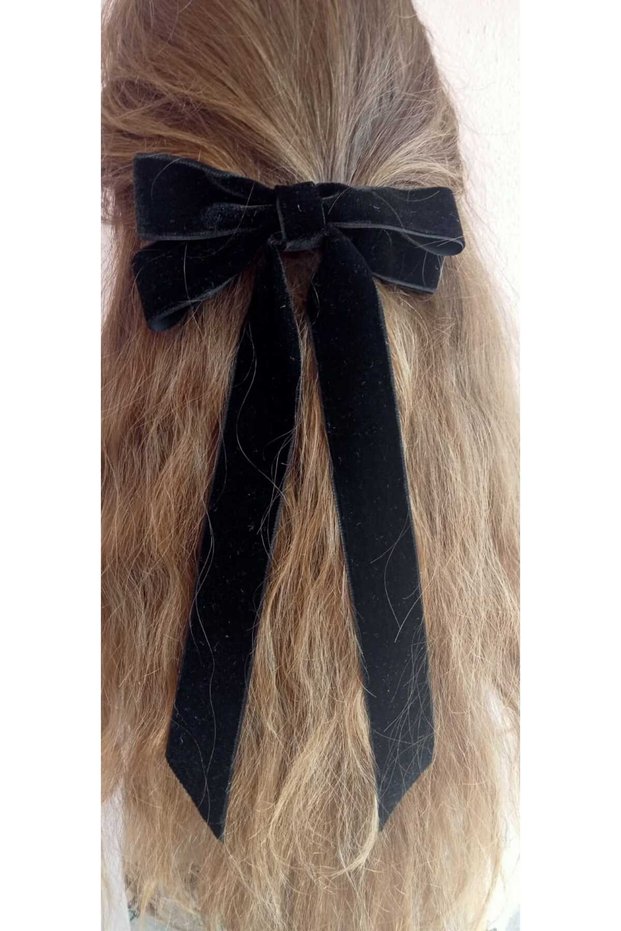 Handmade Black Velvet Bow School Buckle