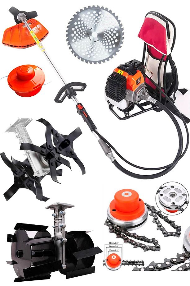 Turbo9900X Benzinli Çim Ot Çayır Biçme Sırt Tipi Tırpan Makinesi + Toprak Eşeleme ve Çapa Aparatı - 1