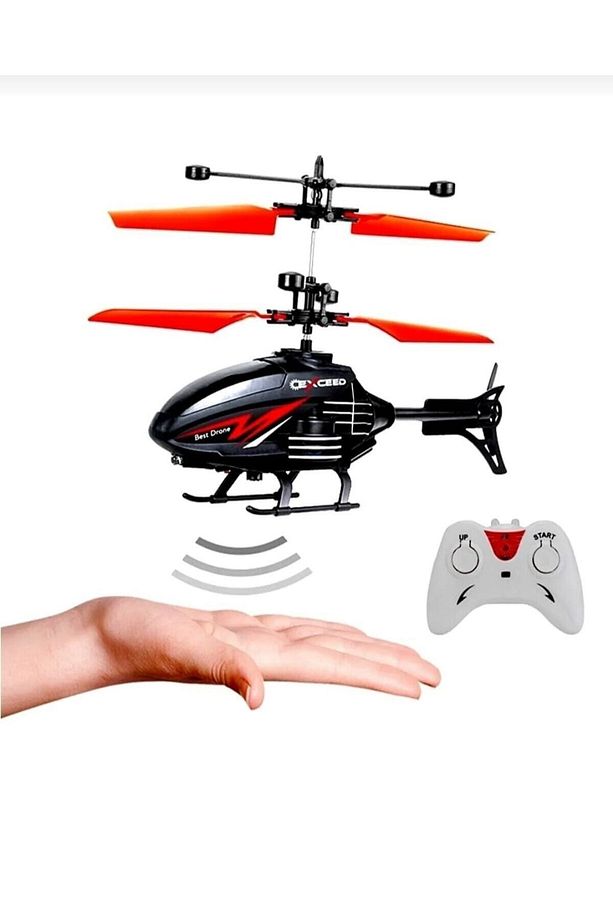 Işıklı Rc Helikopter Uzaktan Kumandalı Şarjlı Helikopter Sensörlü Drone Helikopter Kırmızı Sonic - 5