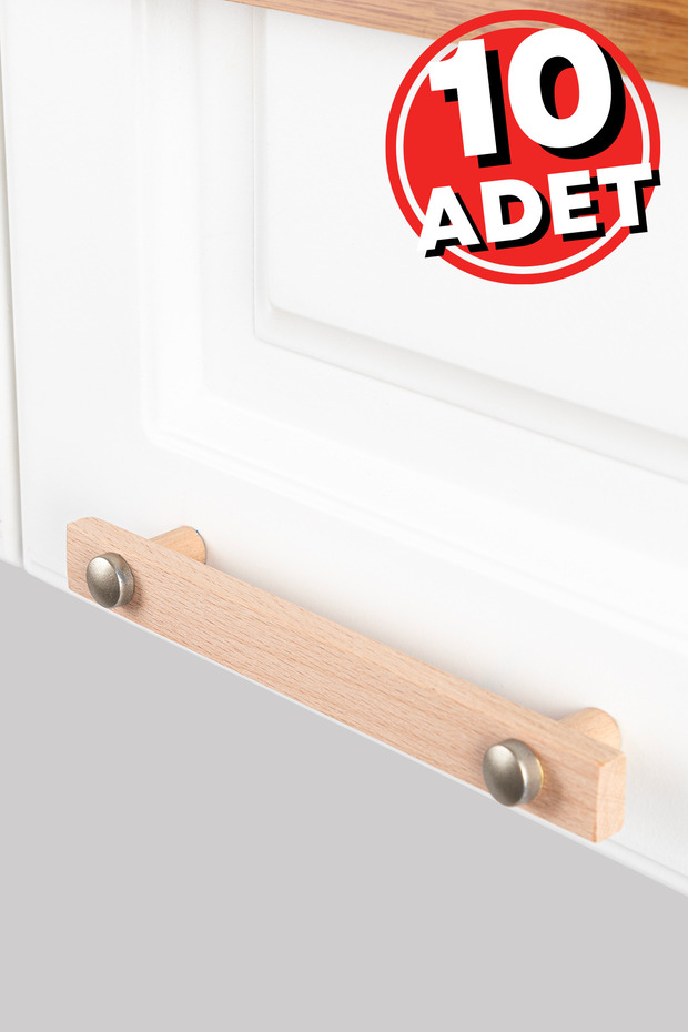 Cabinet Handles, 10 Pieces - 128 Mm (12.8 CM) - Natural Wooden Handles, Drawer Handles, Kitchen Cabinet Handles