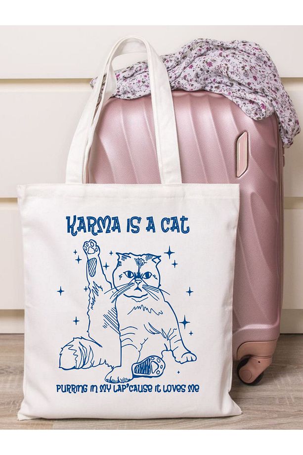 Karma Is A Cat Taylor Swift Tote Bag Bez Çanta - 3