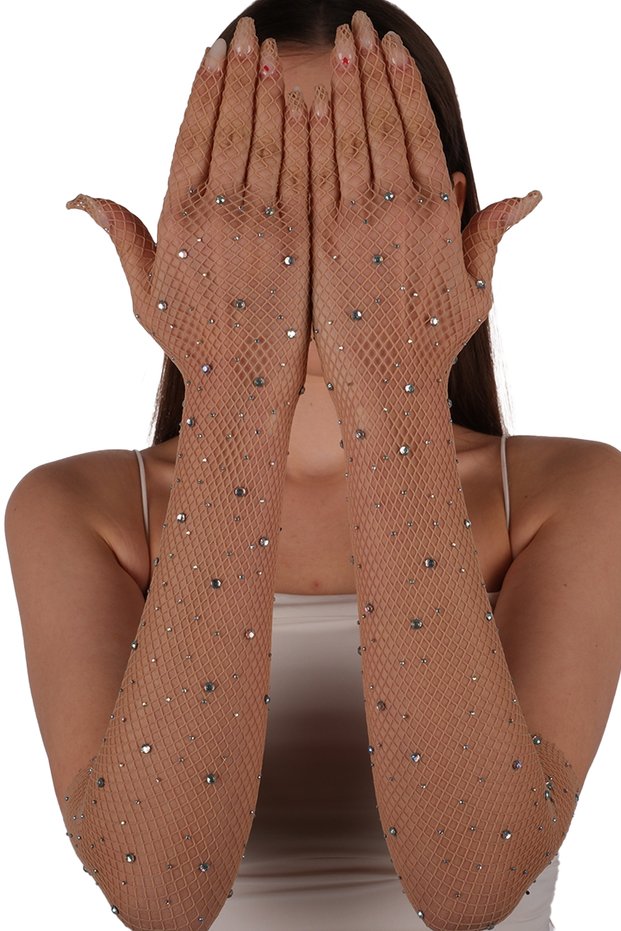 Jewelled Bridal Gloves Wedding Bridal Gloves Stylish Wedding Costume Gloves Skin Color