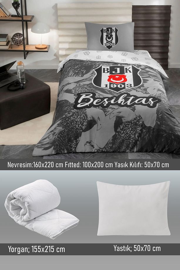 Beşiktaş Kartal Set 5 Parça - Beşiktaş Tek Kişilik Pamuk Uyku Seti - 3