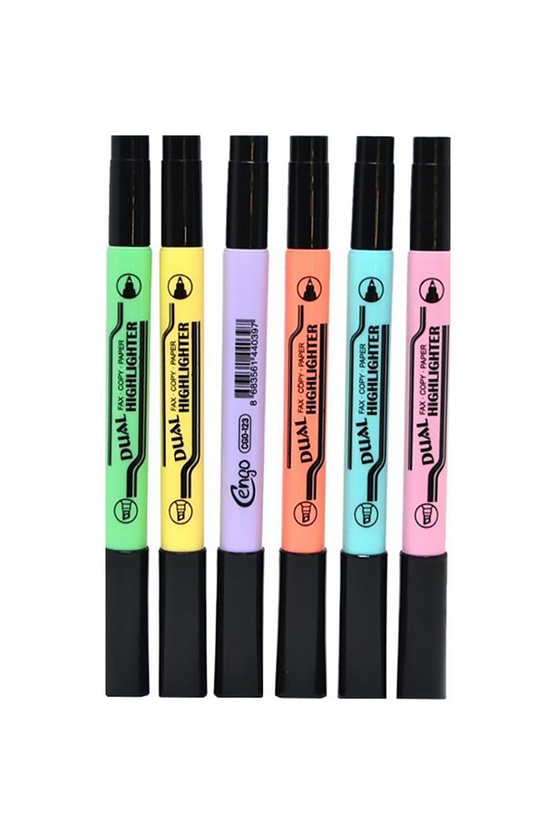 Çift Taraflı Highlighter Fosforlu Kalem Pastel Renkler 6lı Set - 1