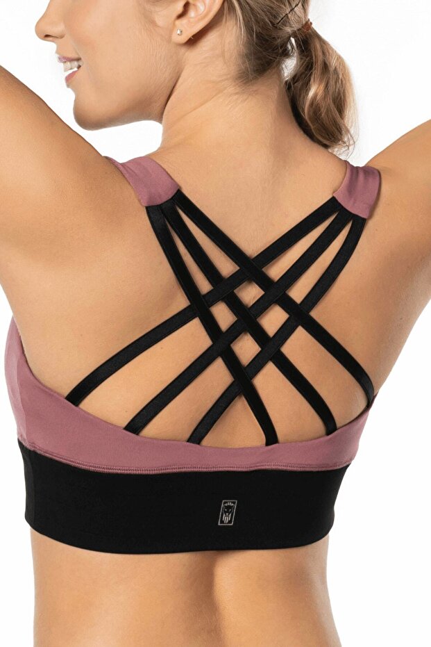 Dusty Rose High Support Covered Sports Bra with Back Detail