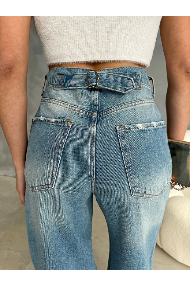 Buz Mavisi Baggy Palazzo Kot Pantolon - 3