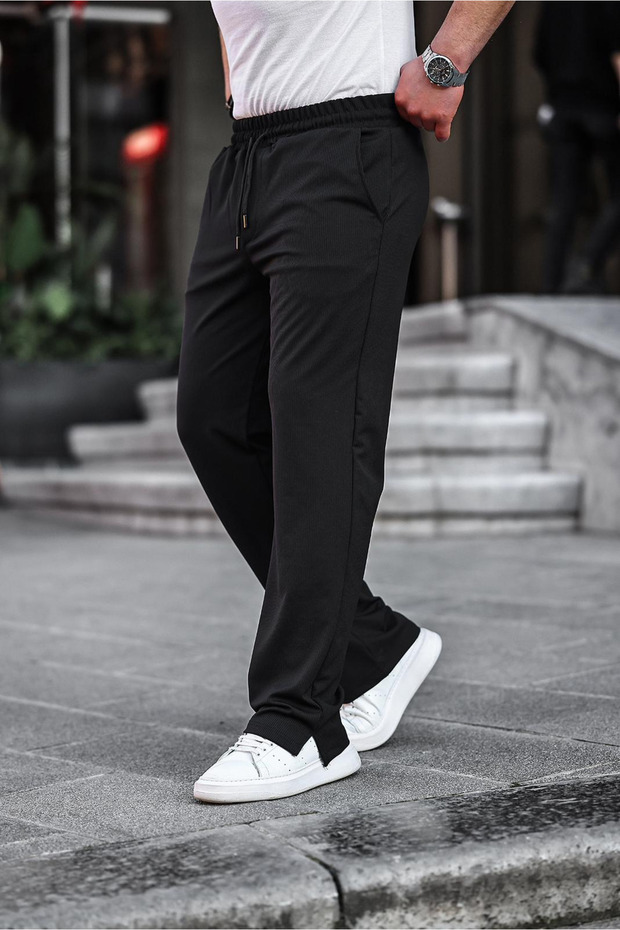 Men's Black Corded Slit Buggy Sweatpants