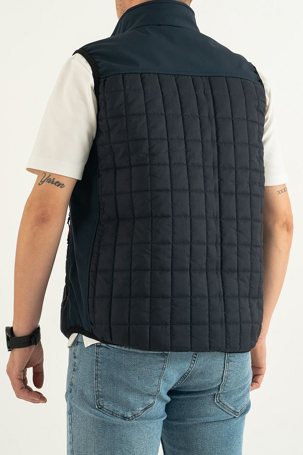 Erkek Lacivert Slim Fit Dar Kesim Içi Polar Outdoor Kapitone Yelek - 5