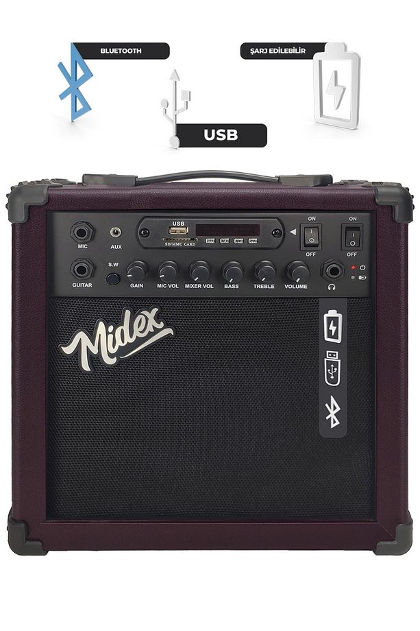 MGA-25BN Elektro Gitar Amfisi 25 Watt USB Bluetooth Şarjlı 2 Girişli - 3