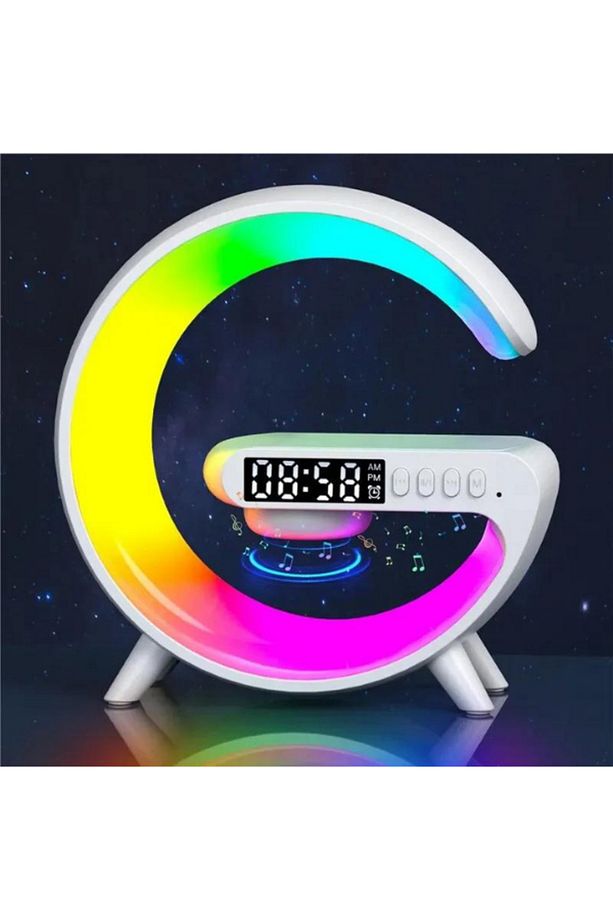 Akıllı Gece Lambası Speaker Bluetooth Hoparlör Kablosuz Şarj Rgb Masa Lambası Dekoratif  Saatli - 2