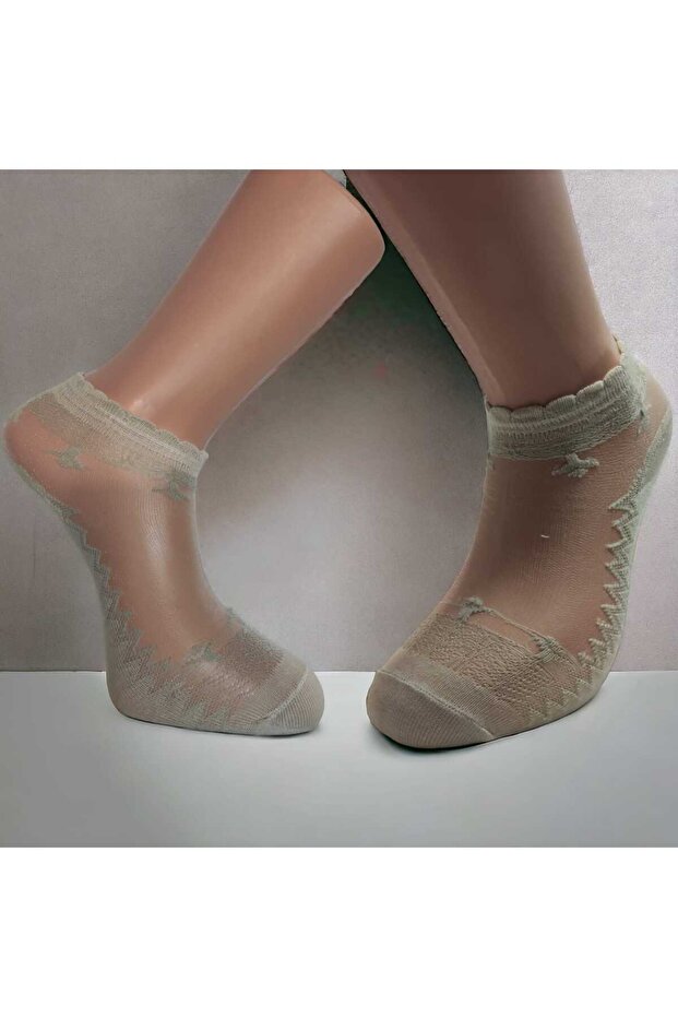 Perfumed Tulle Socks Lace Embroidered - 3 Pairs Cream