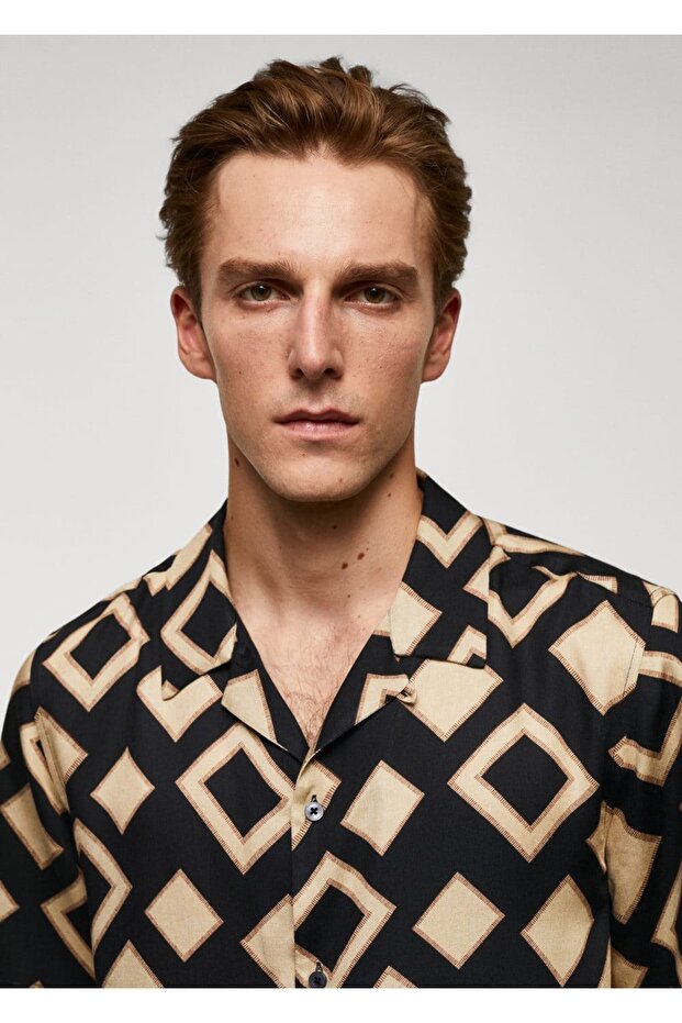 Geometric pattern bowling shirt - 6