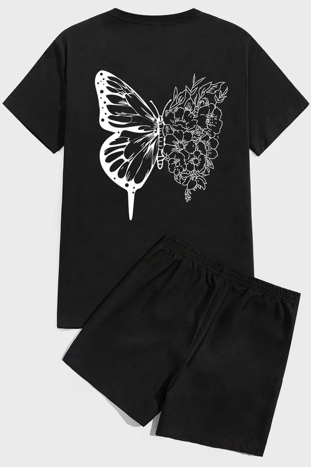 Women's Back Printed 2-Piece Set - Crew Neck Oversize T-shirt & Shorts DAXİS Sportwear Company