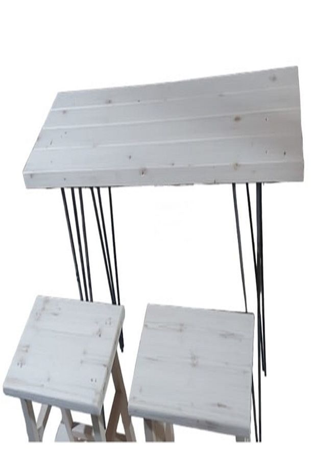 bar masasi ve 2 tabure  3lu set bej renkde  demir ayak 100 cm - 1