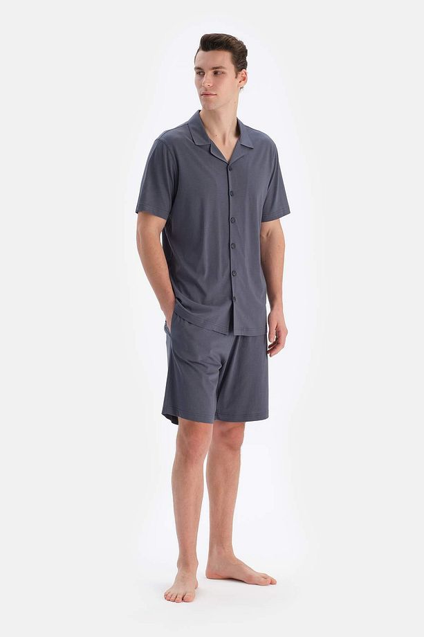 Cepli Gömlek Şort Modal Pijama Takımı - 5