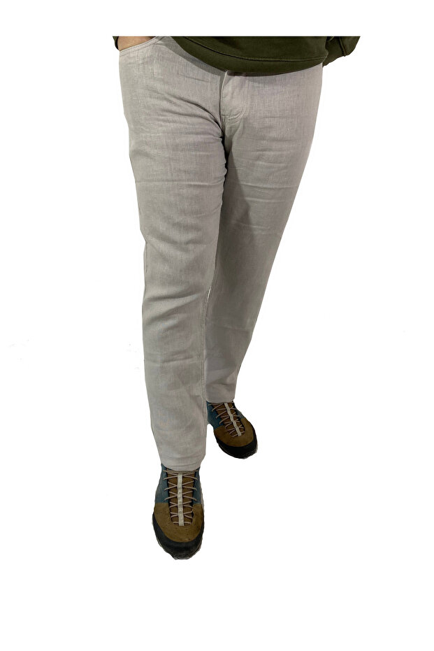 Men's Linen Linen Trousers - Regular Fit Raw Pants