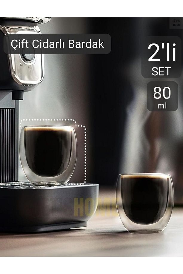 2’li Set Espresso Bardağı  80 ml Kahve Bardağı Çift Cidarlı Bardak Viski Bardağı - 2