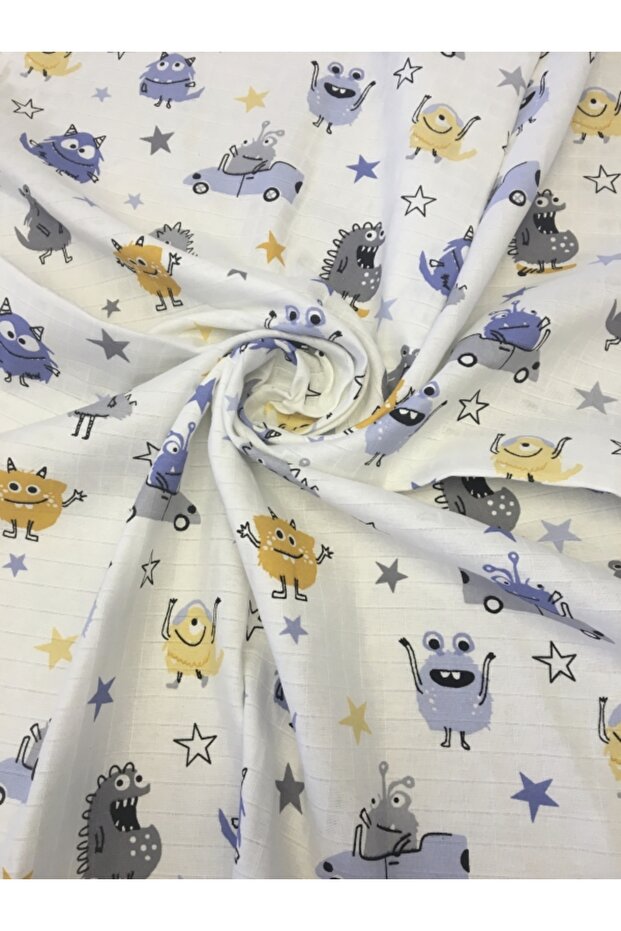 Multi-Purpose Muslin Blanket, 90x100cm, 100% Cotton, Gray Monster