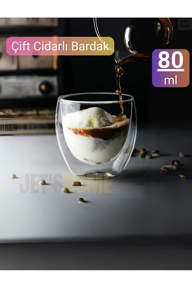 3’lü Set Espresso Bardağı  80 ml Kahve Bardağı Çift Cidarlı Bardak Viski Bardağı - 2