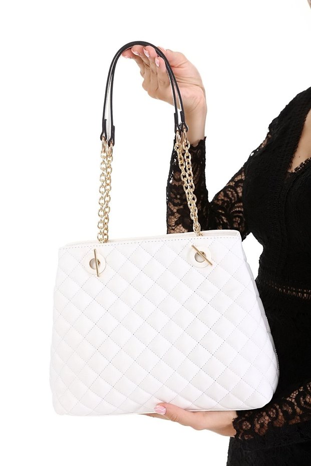 White Color Quilted Design Chain Strap Women's Bag