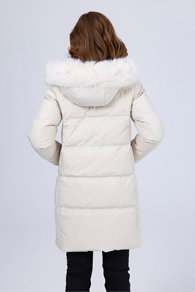 Ashley Kadın Down Mont Bej - 4