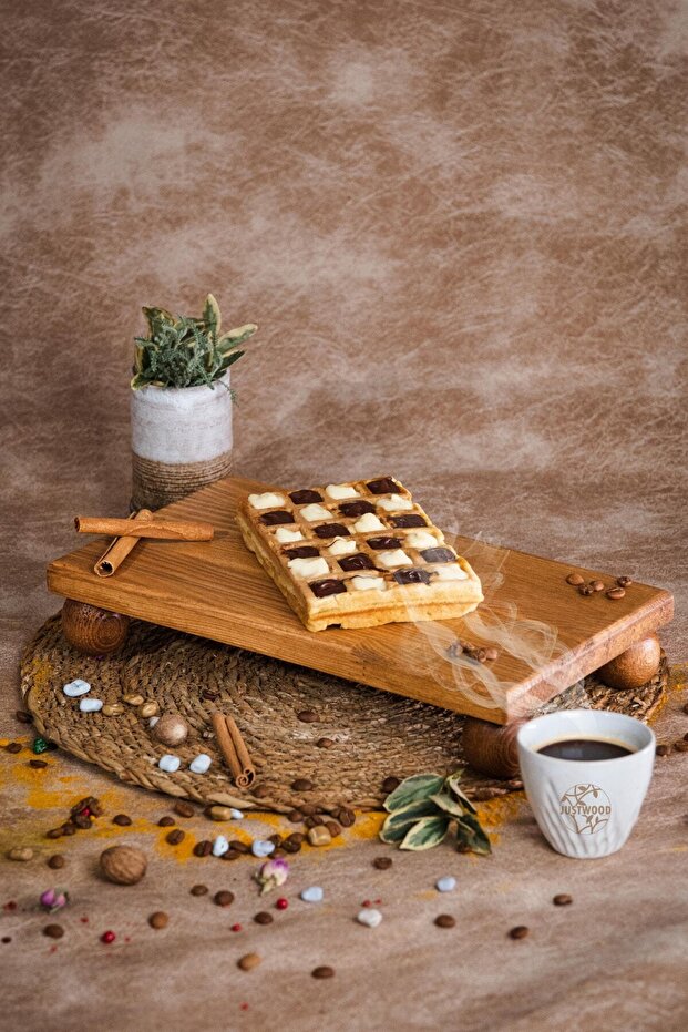 Justwood Risus Top Footed 17x30 Cm Wooden Rectangular Cake Presentation Serving Plate