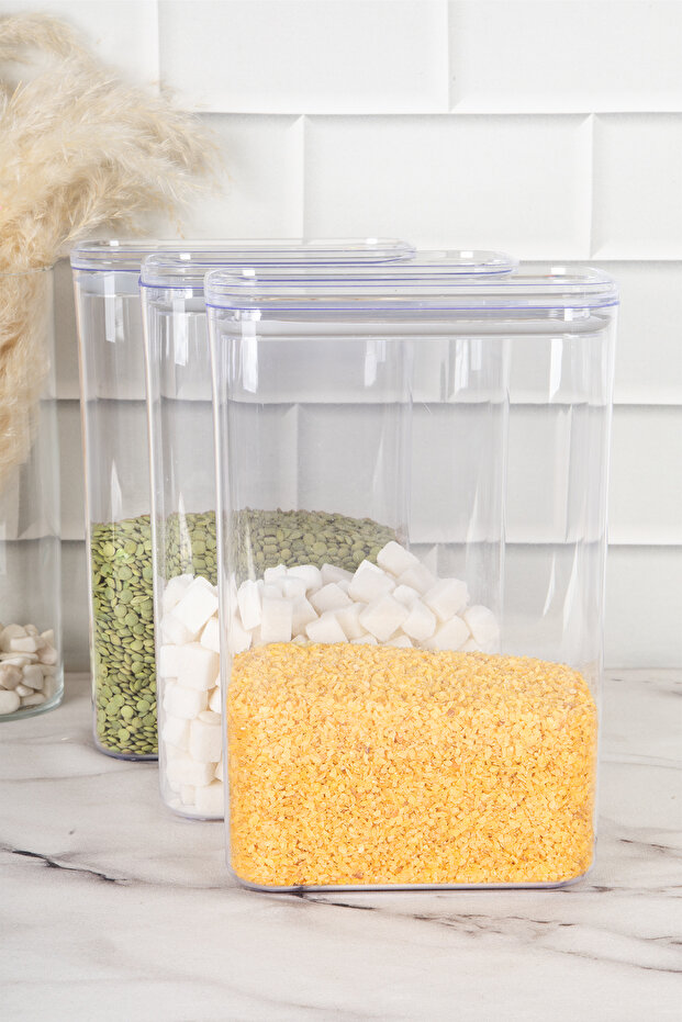 3 قطع حاوية تخزين بغطاء مفرغ، مجموعة أدوات تخزين البقوليات، منظم صندوق تخزين 3000 مل - 3