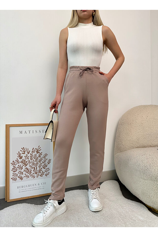 Women's Modal Mixed Side Slit Waist Corded Trousers