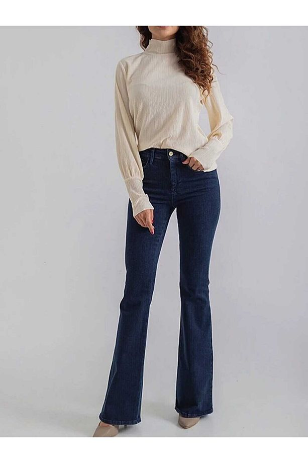 Ngbutika&Geenzmanifacture Ispanyol Paça Renk Solmaz Likralı Yüksek Bel  Ispanyol Jeans Pantolon - 4