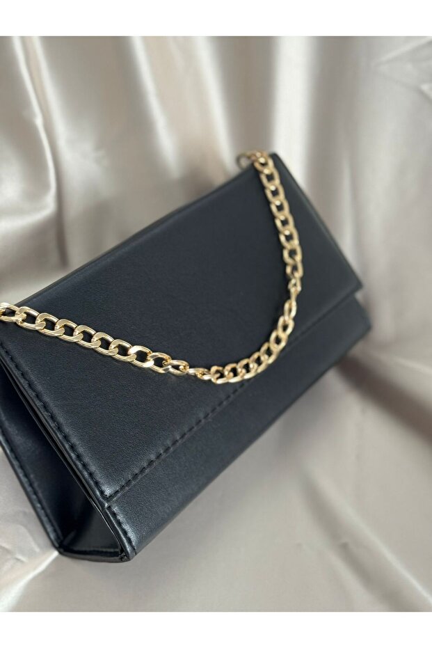 Rectangular Bag with Chain & Leather Strap - 2