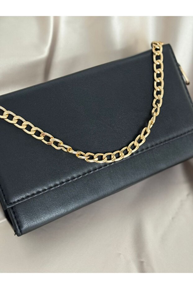 Rectangular Bag with Chain & Leather Strap - 3