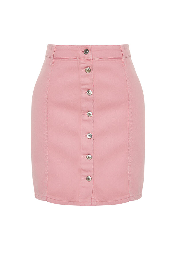 Pembe Düğmeli Mini Denim Etek TBBSS24AZ00045 - 8